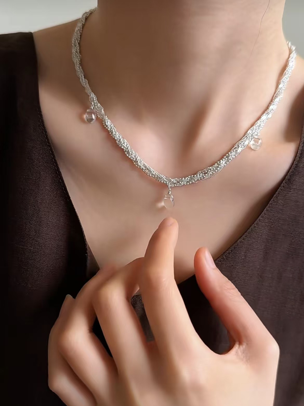 Vintage Silver Waterfall Tassel Necklace - Image 3