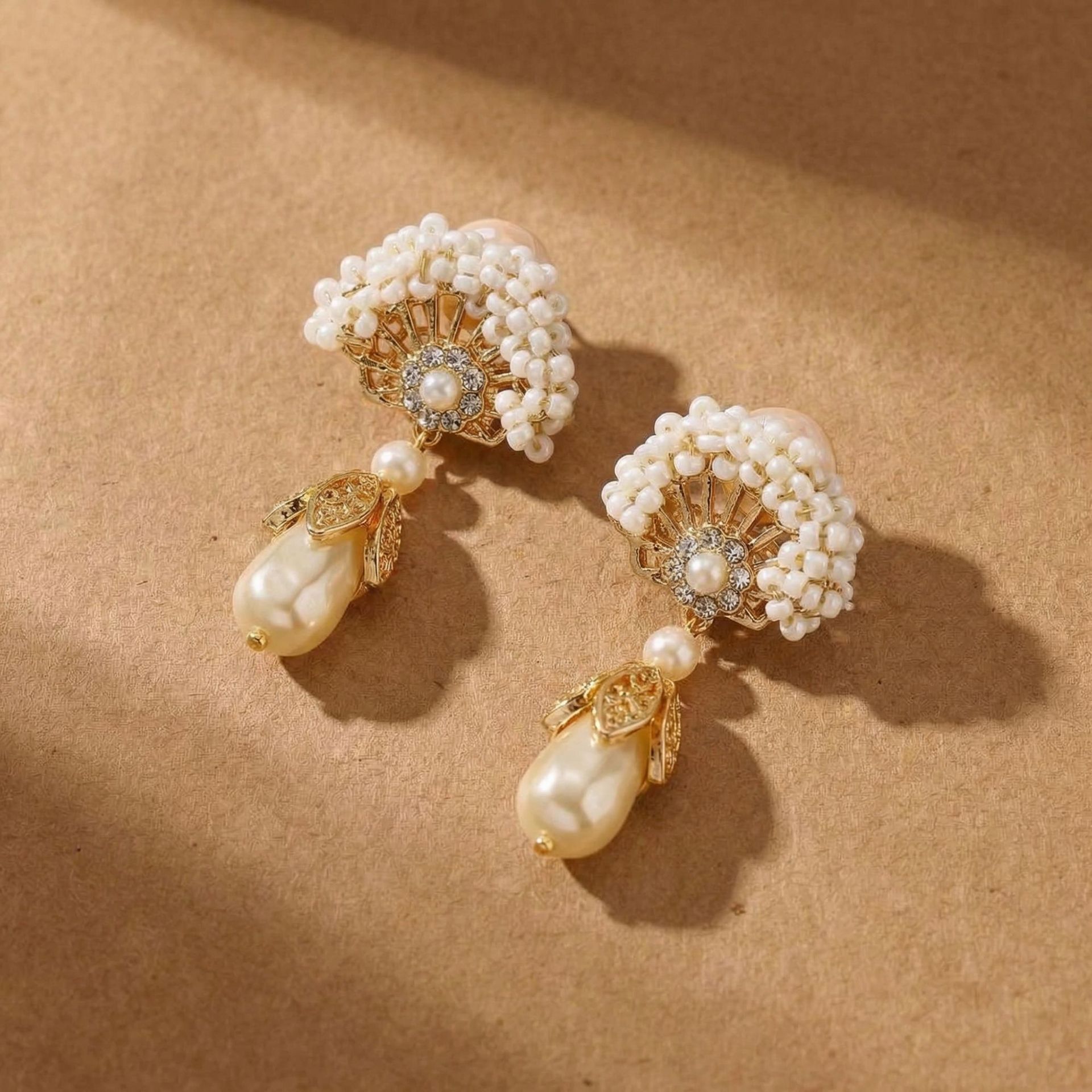 Oriental Fan & Pearl Drop Earrings - Image 3