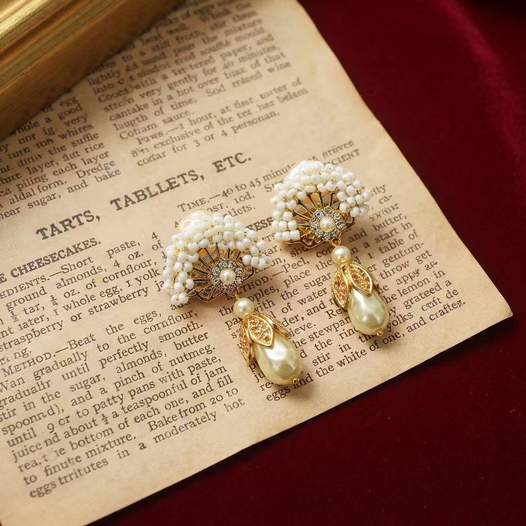 Oriental Fan & Pearl Drop Earrings - Image 2