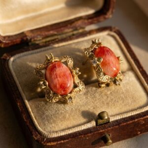 Vintage Rhodochrosite Carved Earrings