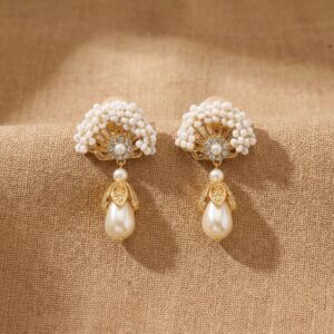 Oriental Fan & Pearl Drop Earrings